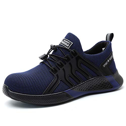 AONEGOLD Zapatos de Seguridad Hombre Mujer Zapatos de Trabajo con Punta de Acero Zapatillas de Ligero Transpirable de protección para Exteriores Calzado de Industrial(Azul,Tamaño 44)