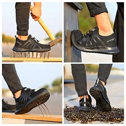 AONEGOLD Zapatos de Seguridad Hombre Mujer Zapatos de Trabajo con Punta de Acero Zapatillas de Ligero Transpirable de protección para Exteriores Calzado de Industrial(Azul,Tamaño 44)