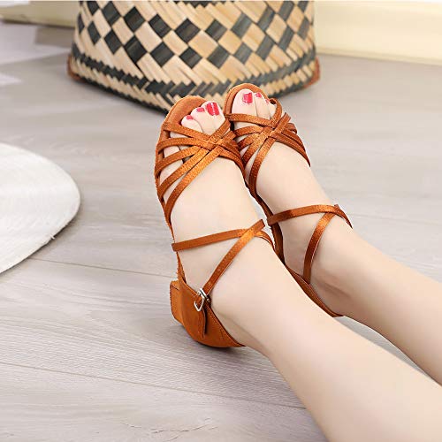 AOQUNFS Zapatos de Baile Latino Mujer Salsa y Bachata Zapatos de Baile de Salon,ZSZK-WB-3.5,Marrón,EU34