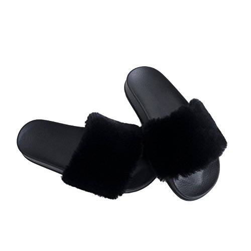 APIKA Zapatilla de piel sintética Flip Flop para mujer Borroso Mullido Confortable Controles deslizantes Abierto Ponerse(36 EU gris)