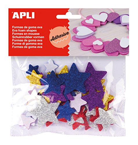 Apli - Bolsa formas EVA adhesiva purpurina formas estrella, multicolor, 50 uds