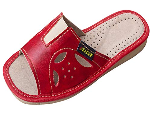 Apreggio - Zapatillas de Mujer Hechas de Cuero - Suela de Goma Firme - cómodo de Llevar - Suave - Producto 100% Natural - Hecho a Mano (Rojo, 38)