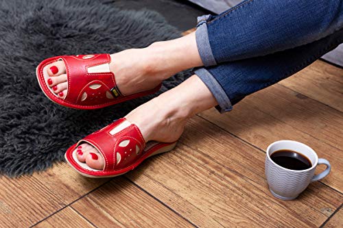 Apreggio - Zapatillas de Mujer Hechas de Cuero - Suela de Goma Firme - cómodo de Llevar - Suave - Producto 100% Natural - Hecho a Mano (Rojo, 38)