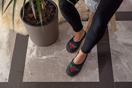 Apreggio - Zapatillas Fieltro para Mujeres - Suela de Goma Maciza - Cómodas de Llevar - Suaves - Producto 100% Natural - Hechas a Mano (Negro, 39)