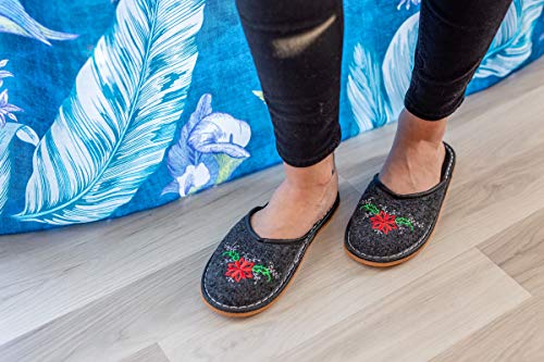 Apreggio - Zapatillas Fieltro para Mujeres - Suela de Goma Maciza - Cómodas de Llevar - Suaves - Producto 100% Natural - Hechas a Mano (Negro, 39)