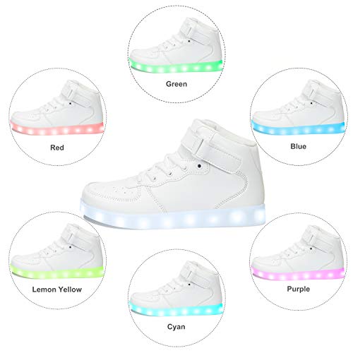 APTESOL Niños Juventud LED Light up Trainers Niños Niñas High Top Cool Intermitente Zapatos Unisex Zapatillas [Blanco, EU28]