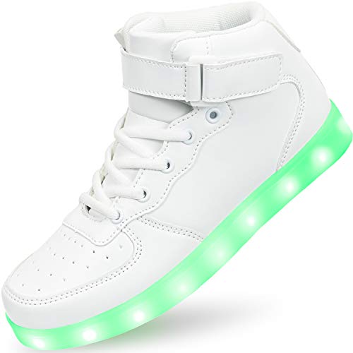 APTESOL Niños Juventud LED Light up Trainers Niños Niñas High Top Cool Intermitente Zapatos Unisex Zapatillas [Blanco, EU28]