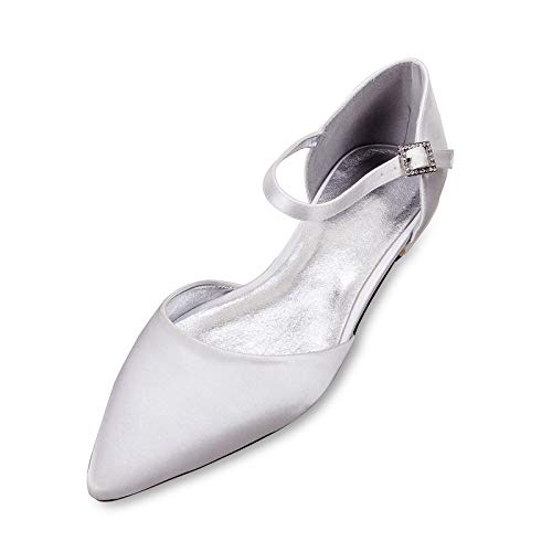 AQTEC Zapatos de Novia de satén Ballet Plana para Mujer Zapatos de Boda de Salon Puntiagudos,Blanco,40 EU