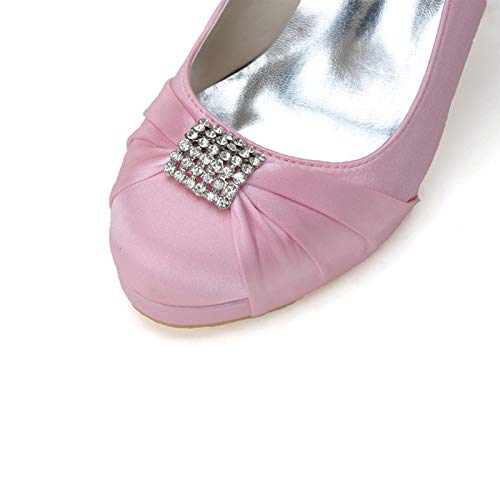 AQTEC Zapatos de tacón Alto para Mujer con Punta Cerrada de satén Tacones de Aguja Diamante de imitación decoración Zapatos de Boda de Novia,Rosado,41 EU