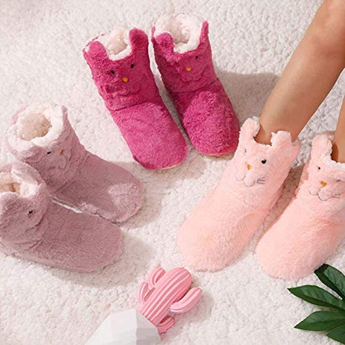 AQWESD Invierno Dibujos Animados Conejo Calcetines de Felpa Botas de Mujer Zapatillas Botas Damas Botas de Felpa mullidas Botas de Piso Goma Antideslizante de Fondo Suave para Mantener el Calor
