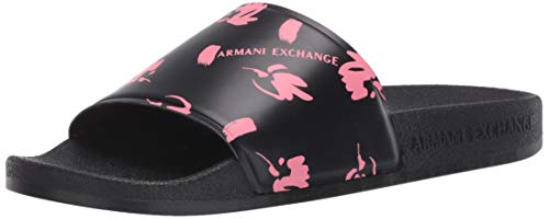 Armani Exchange AX Icon Pool Slides, Chanclas Mujer, Negro (Black+White Logo 00002), 41 EU