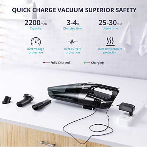 Aspiradora de Mano Sin Cable, Azmkoo 9000PA Aspirador Inalámbrico Portátil de Coche con 2500mAh Batería Luz LED HEPA Filtro Lavable Aspirador en Seco y Húmedo para Pelos Mascotas, Casa, Coche, Oficina