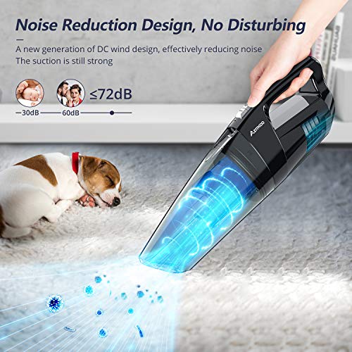 Aspiradora de Mano Sin Cable, Azmkoo 9000PA Aspirador Inalámbrico Portátil de Coche con 2500mAh Batería Luz LED HEPA Filtro Lavable Aspirador en Seco y Húmedo para Pelos Mascotas, Casa, Coche, Oficina