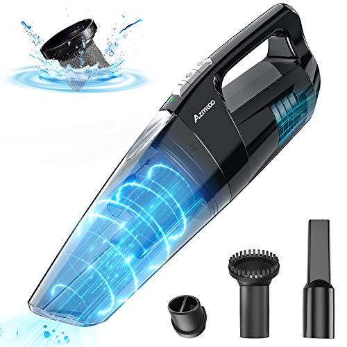 Aspiradora de Mano Sin Cable, Azmkoo 9000PA Aspirador Inalámbrico Portátil de Coche con 2500mAh Batería Luz LED HEPA Filtro Lavable Aspirador en Seco y Húmedo para Pelos Mascotas, Casa, Coche, Oficina