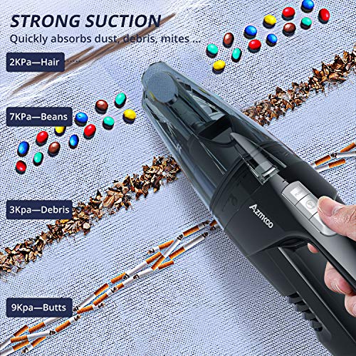 Aspiradora de Mano Sin Cable, Azmkoo 9000PA Aspirador Inalámbrico Portátil de Coche con 2500mAh Batería Luz LED HEPA Filtro Lavable Aspirador en Seco y Húmedo para Pelos Mascotas, Casa, Coche, Oficina
