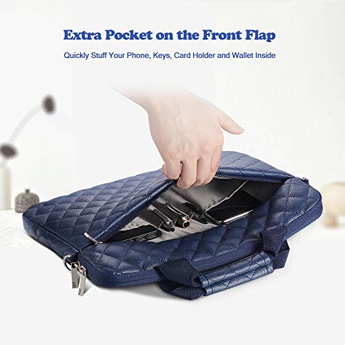 AtailorBird Bolso Bandolera para Portátil de 15.6 Pulgadas, Bolso de Mensajero con Asa de Moda/Correa de Equipaje, Funda Protectora Impermeable de Cuero PU con Diamantes para Portátil, Azul Oscro