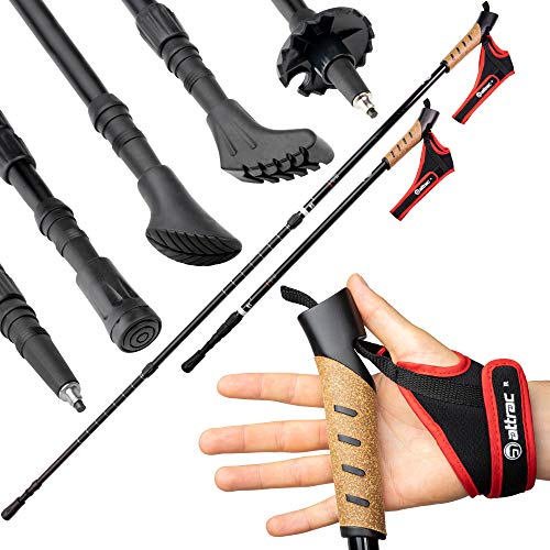 ATTRAC Bastones Marcha nórdica »Clásicos« con Sistema telescópico, antichoque y Amortiguador - Longitud Regulable de 67 a 136 cm y Empuñadura en Corcho + PDF Workout (Classic)