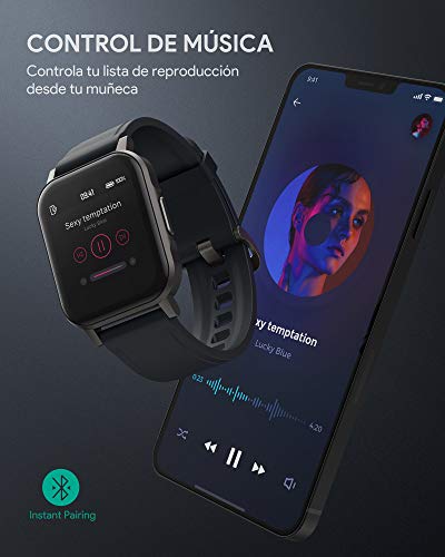 AUKEY Smartwatch, Reloj Inteligente Deportivo Impermeable IP68 Pulsera de Actividad Inteligente con Monitor de Sueño Controlador de Música para Hombre Mujer y Niños, Admite Android y iOS