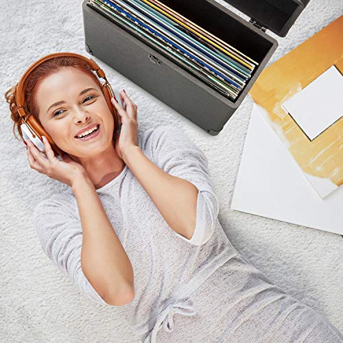 auna Vinylbox ALU - Maletín para vinilos , Maleta para Discos , Conservación de Discos , hasta 30 Discos de 30 cm , Tapa con Cierre , Carcasa de Aluminio , Negro