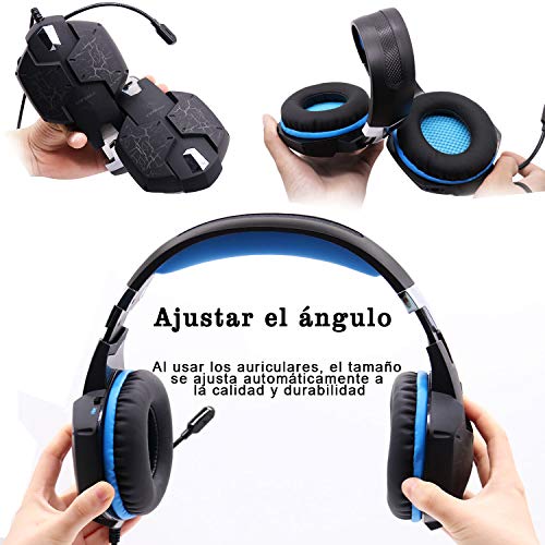 Auriculares Gaming PS4, YINSAN Cascos Gaming Premium Estéreo con Micrófono, 7 Luces LED y Orejeras de Memoria Suave, Gaming Headset con Control de Volumen para PC/Xbox One/Nintendo Switch/Móvil/Mac