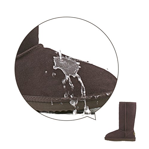 AUSLAND Botas de nieve de cuero clásico resistente al agua para mujer 5125, marrón (Chocolate), 40 EU