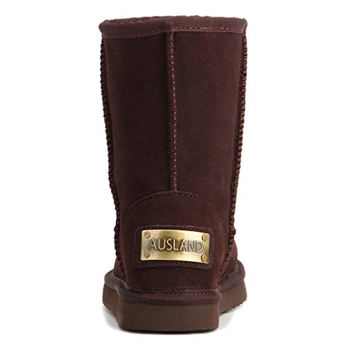 AUSLAND Botas de nieve de cuero clásico resistente al agua para mujer 5125, marrón (Chocolate), 40 EU