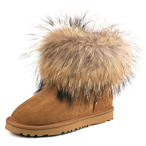 AUSLAND98751 - Bota Baja de Nieve con Pelo de Zorro y Oveja para Mujer de Ausland Mujer, Marrón (Chestnut(f)), 36 EU