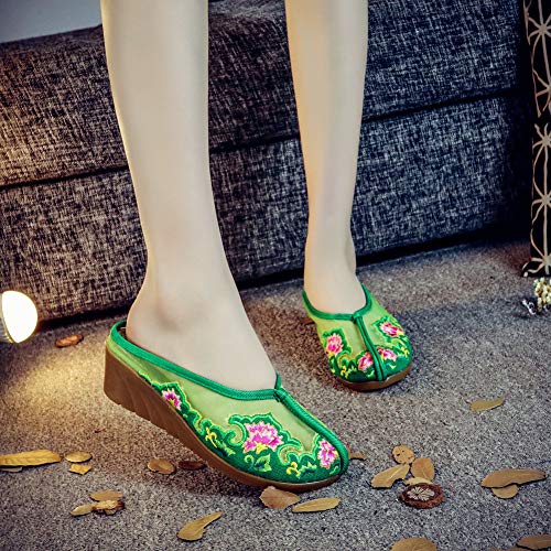 AWSAYS 2019 El Verano Dama Corona Malla Zapatillas Sandalias De CuñA Bordadas Estilo Chino De Estilo éTnico