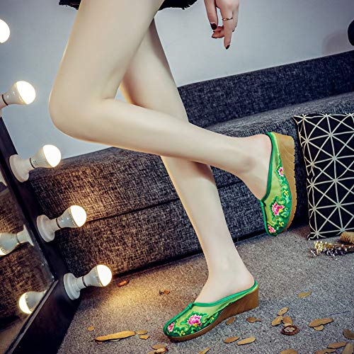 AWSAYS 2019 El Verano Dama Corona Malla Zapatillas Sandalias De CuñA Bordadas Estilo Chino De Estilo éTnico