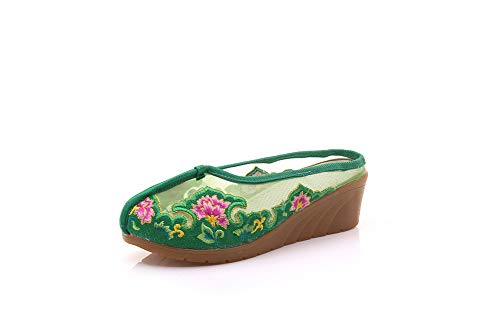 AWSAYS 2019 El Verano Dama Corona Malla Zapatillas Sandalias De CuñA Bordadas Estilo Chino De Estilo éTnico