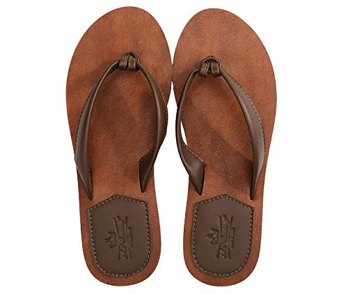 AXBOXING Chanclas Mujer Flip Flop PU Cuero Simple Elegante Sommer Sandalias Verano Suave Ligeras Playa Vacaciones Antideslizantes Tamaño 36-41 (MARRÓN, Numeric_38)