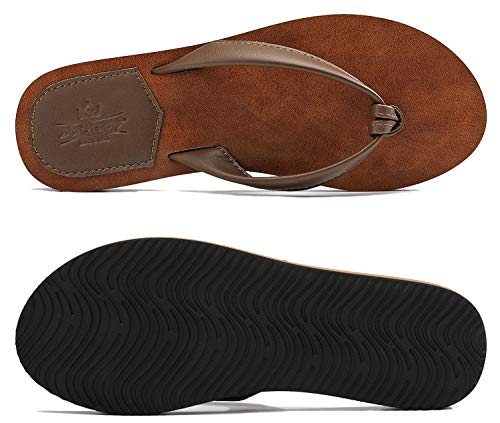 AXBOXING Chanclas Mujer Flip Flop PU Cuero Simple Elegante Sommer Sandalias Verano Suave Ligeras Playa Vacaciones Antideslizantes Tamaño 36-41 (MARRÓN, Numeric_38)