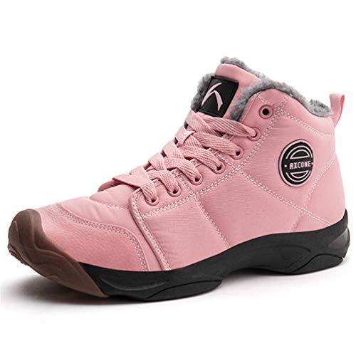 Axcone Hombre Mujer Botas de Nieve Invierno Aire Libre Trekking Zapatos Impermeable Antideslizante Calientes Botines Planas Rosa 36EU