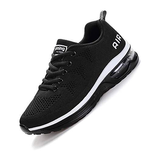 Axcone Hombre Mujer Zapatillas de Correr Casual Aire Libre Deporte Fitness Zapatillas de Running para Deportivos Entrenamiento-Blanco Negro 43