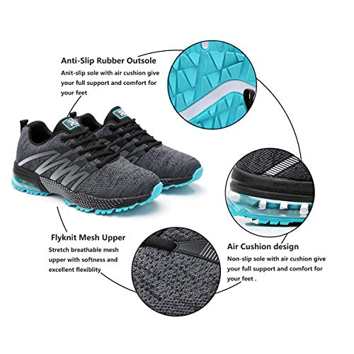 AZOOKEN Hombre Mujer Zapatillas de Gimnasia Running Zapatos Deportivos Aire Libre y Deporte Respirable Sneakers para(8995 Greyblue44)