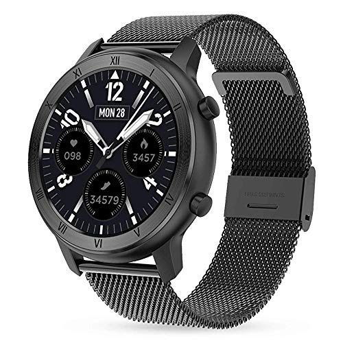 AZPINGPAN Reloj Inteligente, Reloj de Pulsera Resistente al Agua con Pantalla táctil Redonda de Silicona de Acero Inoxidable de 1,28 Pulgadas, Reloj Deportivo con función de Fitness Android iOS