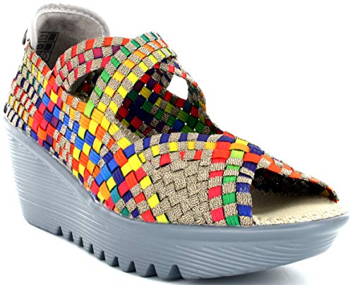 B M Bernie Mev New York Women's Dina Wedge Sandals - Mercedita de cuña de 6cm de Altura, con Planta de Memory Foam, Suela Ultra Ligero (37 EU, Bronze Multi)