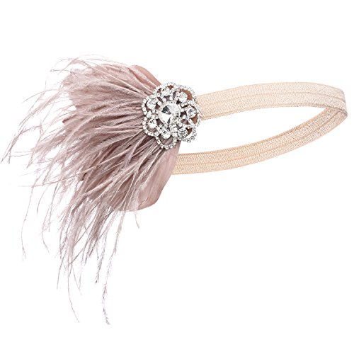 BABEYOND Años 20 Flapper Diadema de Pluma Diadema Gatsby Vintage Cinta para el Pelo con Cristal Accesorios Vintage Disfraz Gran Gatsby Fiesta Temática Prom