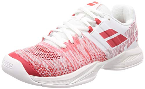 Babolat Propulse Blast Teppichschuh Damen-Weiß, Rot, Zapatillas de Tenis Mujer, White Hibiscus, 38 EU