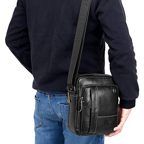 BAIGIO Bolso Bandolera Hombre de Cuero Bolso de Hombro Piel Pequeño Vintage Crossbody Bag Casual (Negro)