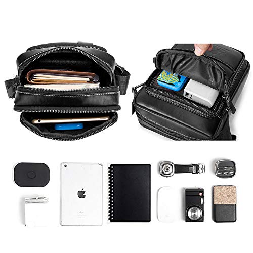 BAIGIO Bolso Bandolera Hombre de Cuero Bolso de Hombro Piel Pequeño Vintage Crossbody Bag Casual (Negro)