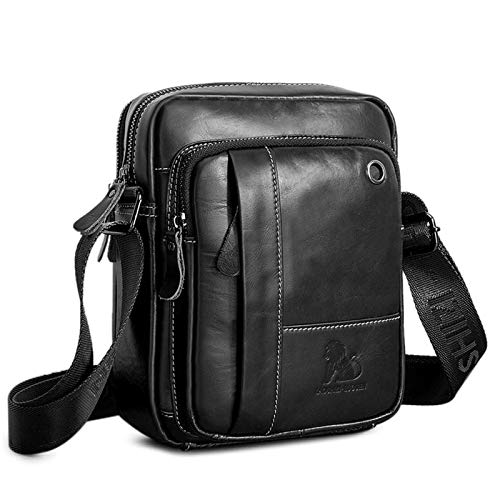 BAIGIO Bolso Bandolera Hombre de Cuero Bolso de Hombro Piel Pequeño Vintage Crossbody Bag Casual (Negro)