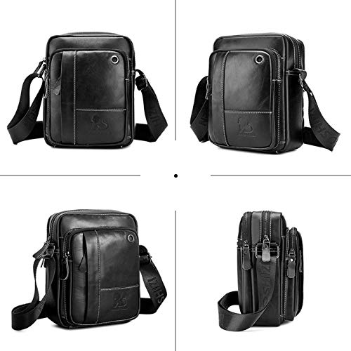 BAIGIO Bolso Bandolera Hombre de Cuero Bolso de Hombro Piel Pequeño Vintage Crossbody Bag Casual (Negro)