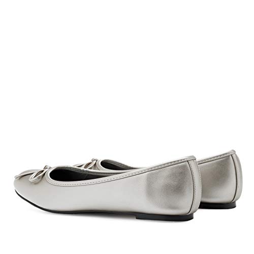Bailarinas de Mujer con Mini tacón y Lazo Decorativo - TG104 - Loafer para Mujer - Zapatos Muy cómodos - Amplia diseños. Plata EU 44