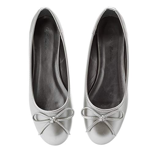 Bailarinas de Mujer con Mini tacón y Lazo Decorativo - TG104 - Loafer para Mujer - Zapatos Muy cómodos - Amplia diseños. Plata EU 44
