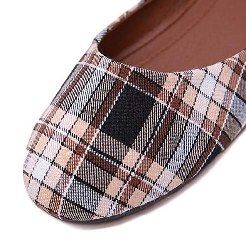Bailarinas para Mujer, Morbuy Zapatos Bailarinas Básicas Planas de Mujer Zapatos de Primavera Verano Otoño Estilo Plaid (36 EU = 230 mm/9'',Beige)