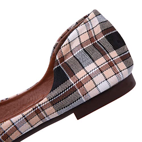Bailarinas para Mujer, Morbuy Zapatos Bailarinas Básicas Planas de Mujer Zapatos de Primavera Verano Otoño Estilo Plaid (36 EU = 230 mm/9'',Beige)