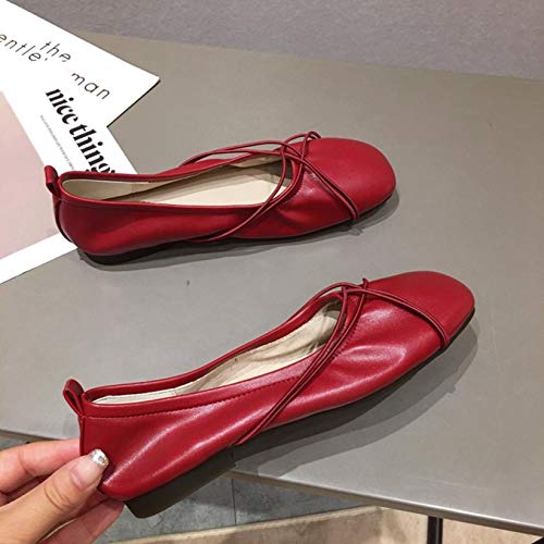 Bailarinas para Mujer Retro Low-Top Boca Baja Zapatos Mary Jane cómodos Zapatos de Vestir con Punta Cuadrada para el Trabajo