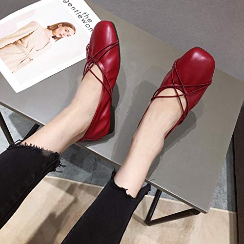 Bailarinas para Mujer Retro Low-Top Boca Baja Zapatos Mary Jane cómodos Zapatos de Vestir con Punta Cuadrada para el Trabajo