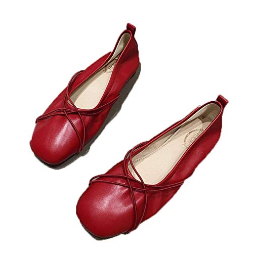 Bailarinas para Mujer Retro Low-Top Boca Baja Zapatos Mary Jane cómodos Zapatos de Vestir con Punta Cuadrada para el Trabajo